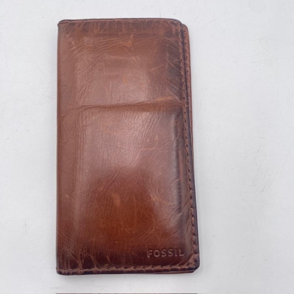 Fossil Executive Long Bifold Wallet Mens Brown Leather Slim ID Window Mexico SEO